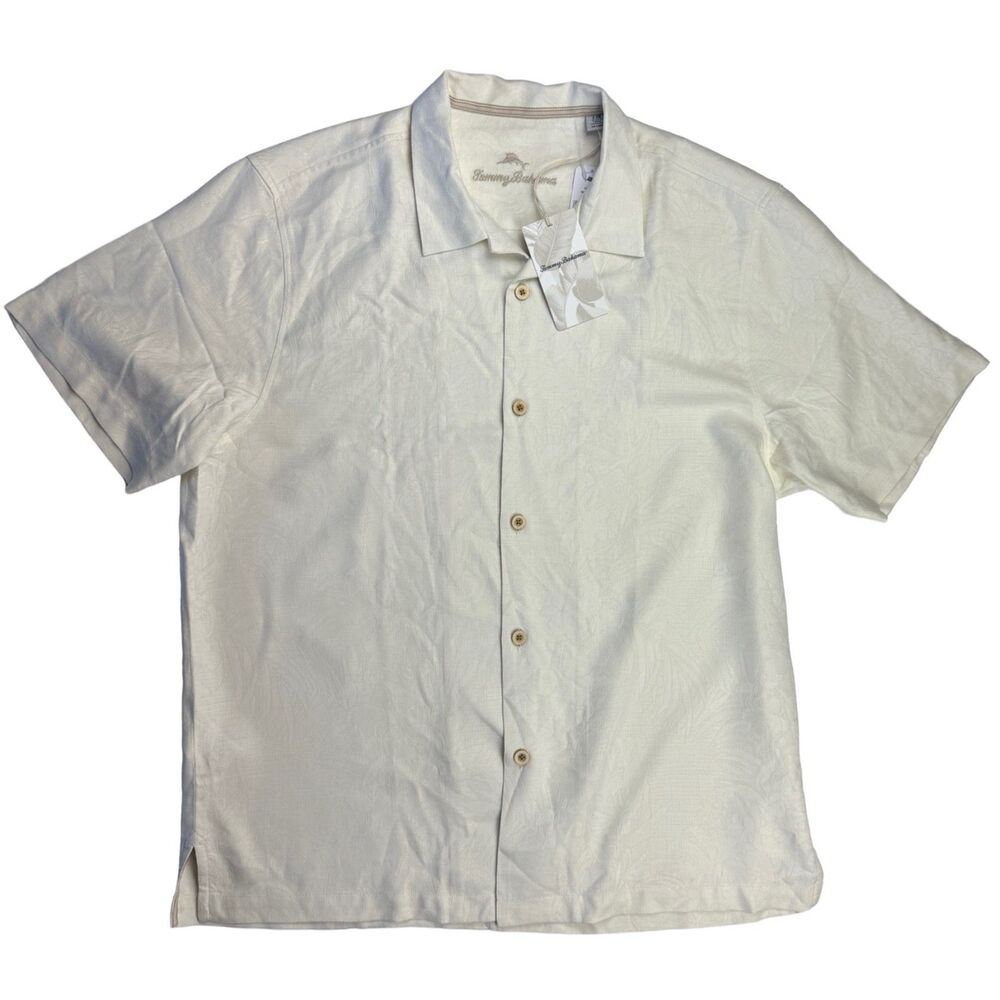 Tommy Bahama Tropic Isles Camp Shirt 100% Silk Cream Size L NWT